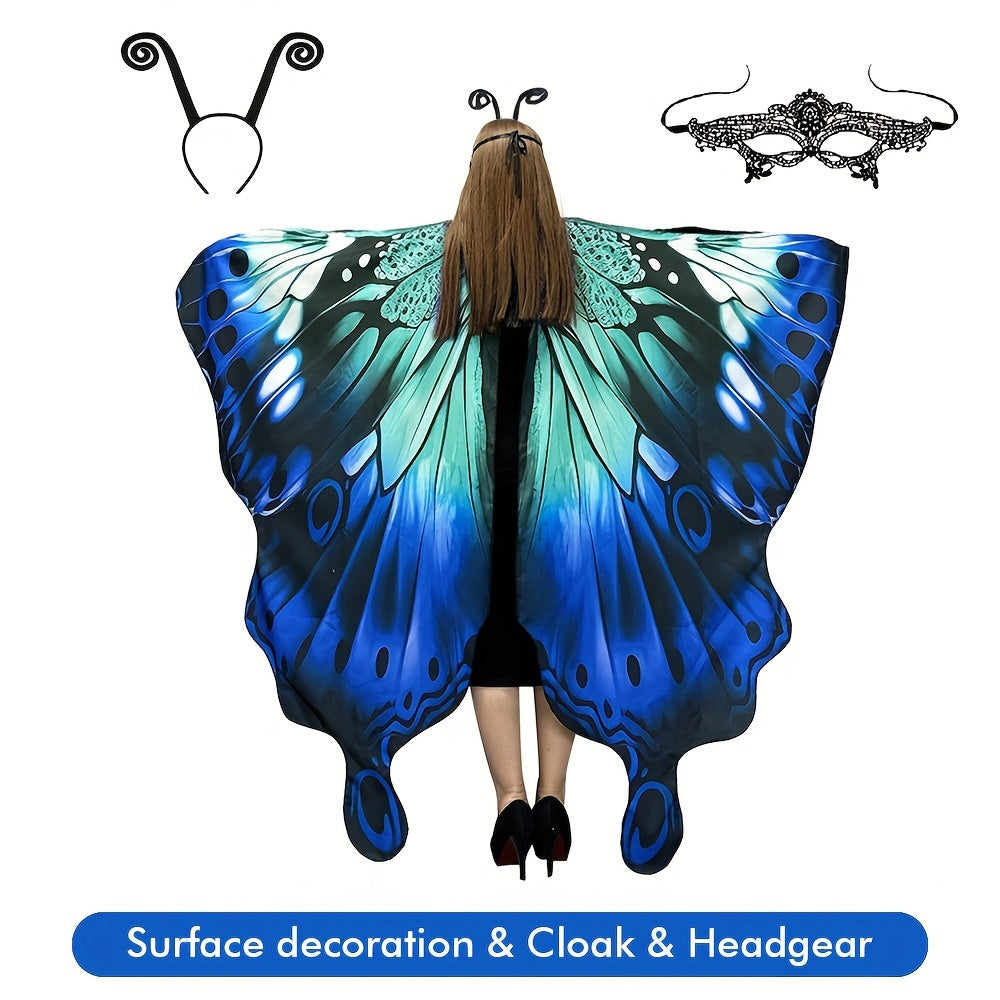 Chal de alas de mariposa para mujer, capa de hada, disfraz de Halloween, poliéster vibrante, spandex