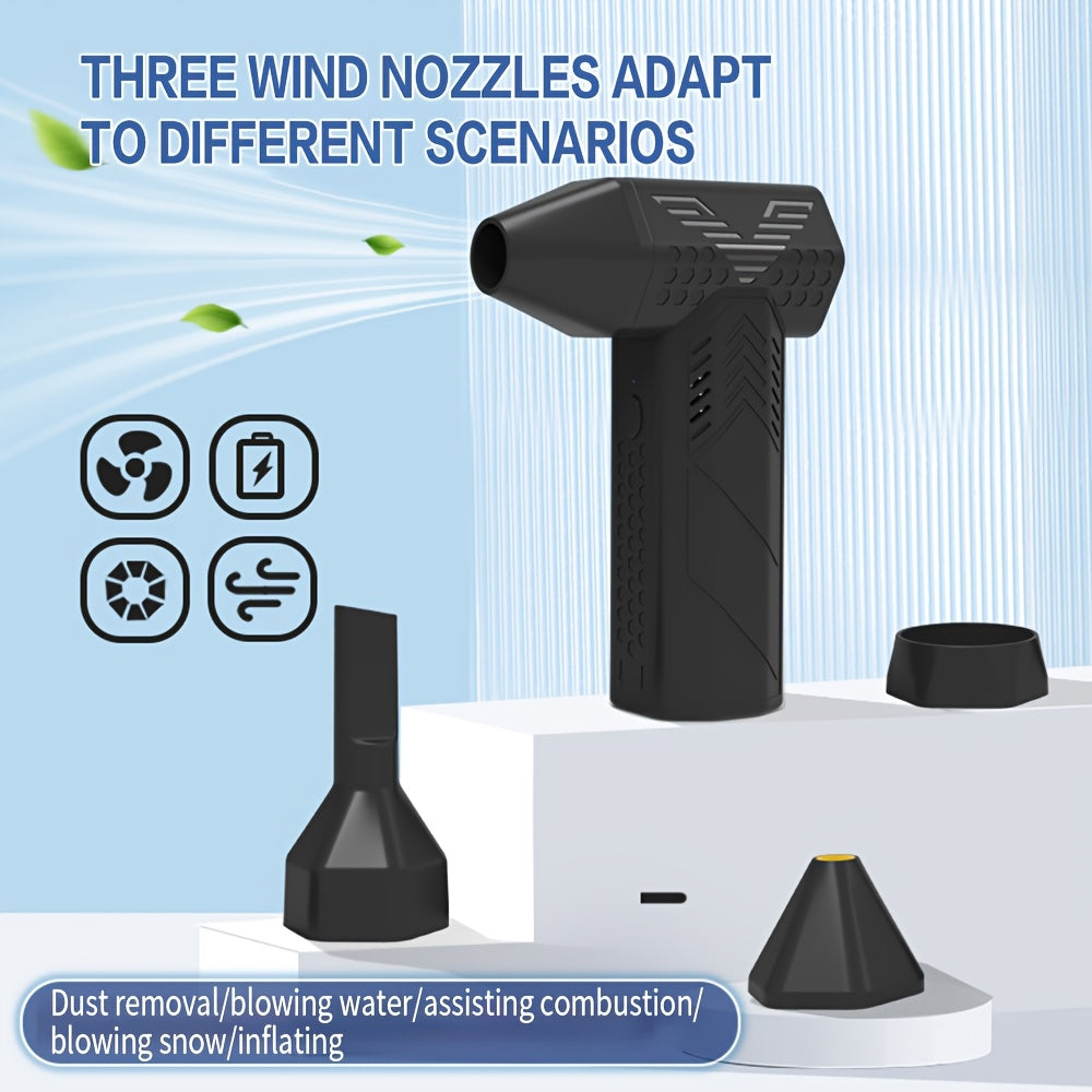 USB bilan quvvatlanadigan batareyaga ega portativ mini turbo jet ventilyator, bir nechta burunlar bilan