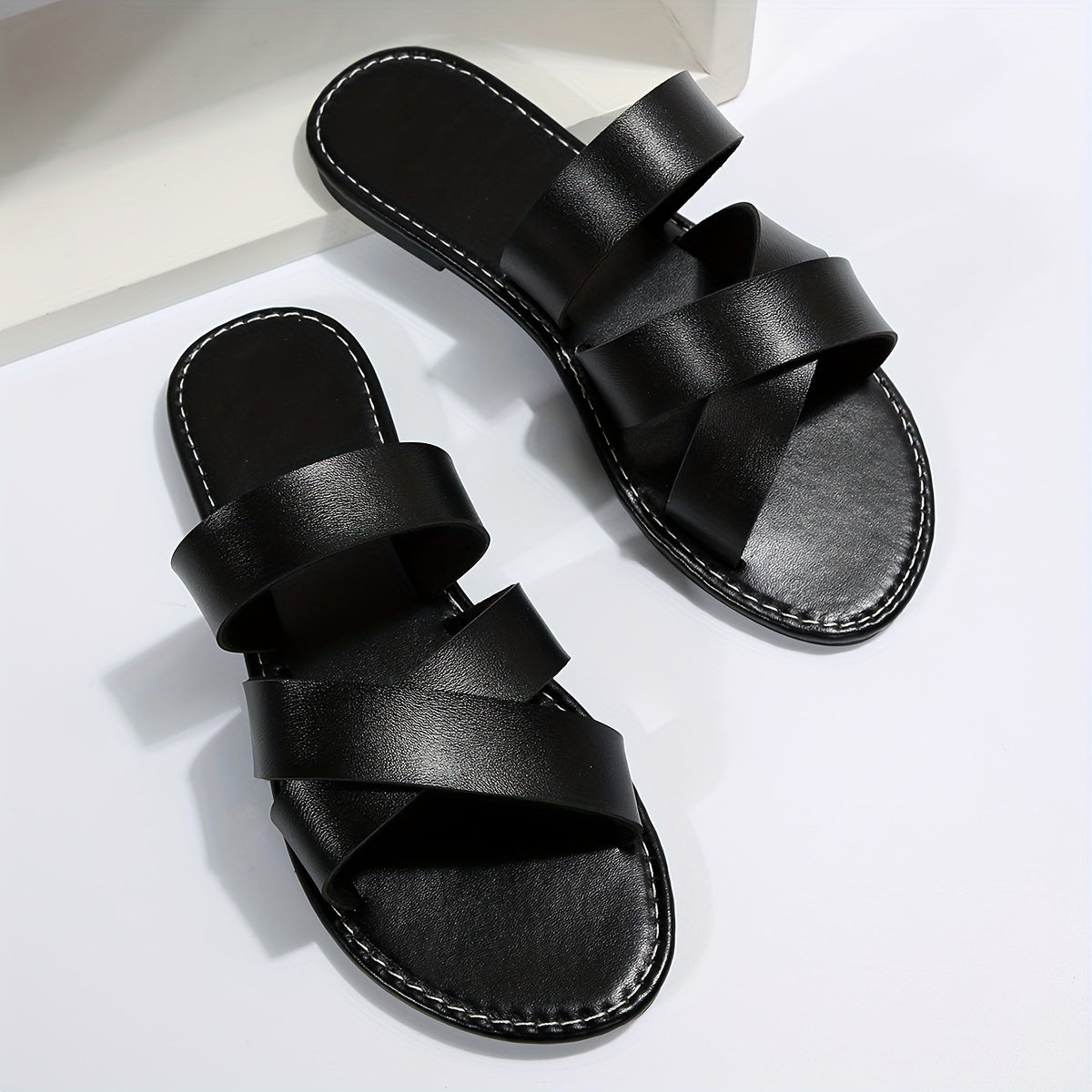 Women's Cross Strap Flat Slide Sandals Open Toe Beach Lightweight