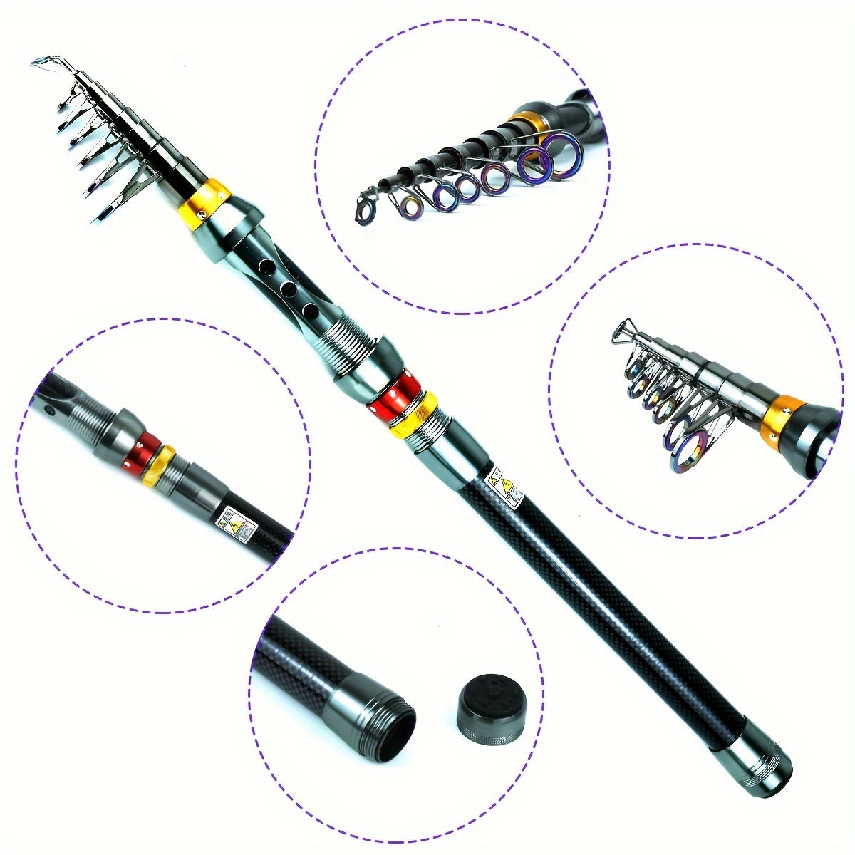 Telescopic Fishing Rod Combo Black 1.8-3.6m with Bait Hooks Lures Carrying Case