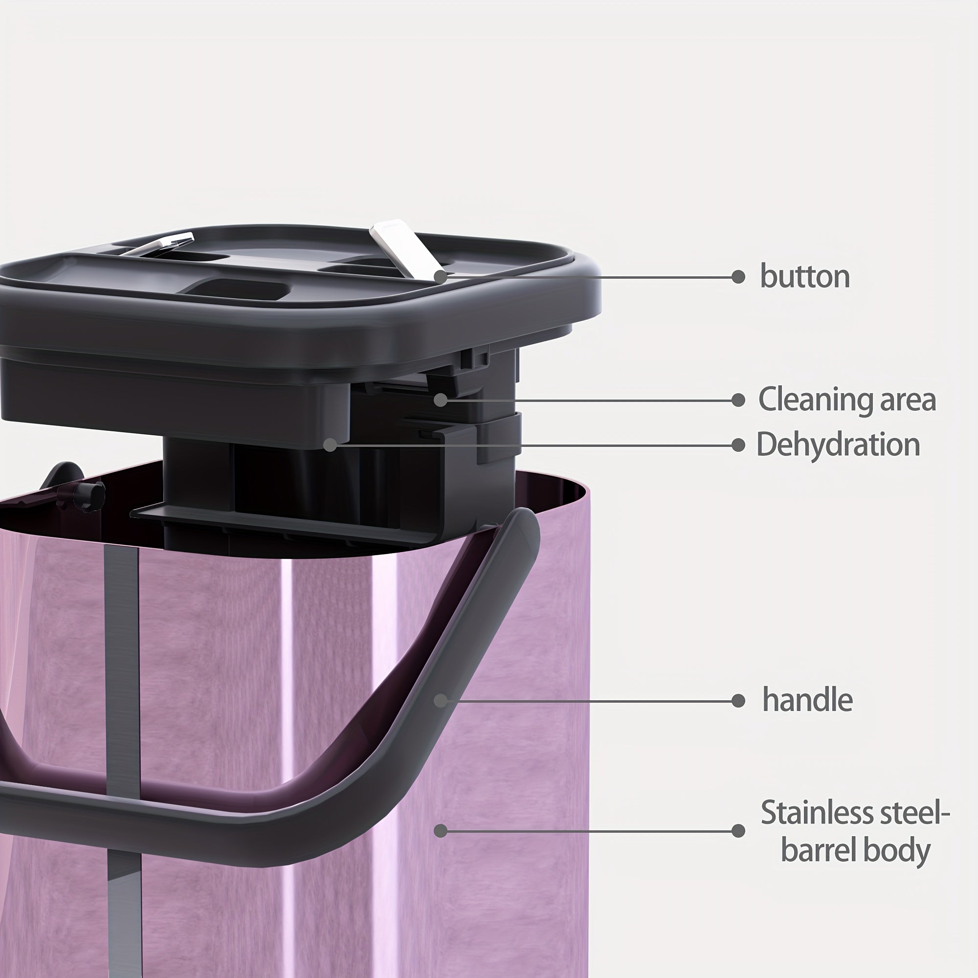 Juego de fregona y cubo de acero inoxidable con escurrido automático y almohadillas de microfibra