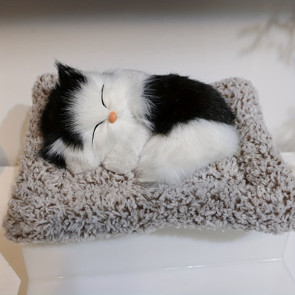 Fluffy Faux Fur Sleeping Cat Figurine for Ages 3+ in Mixed Color
