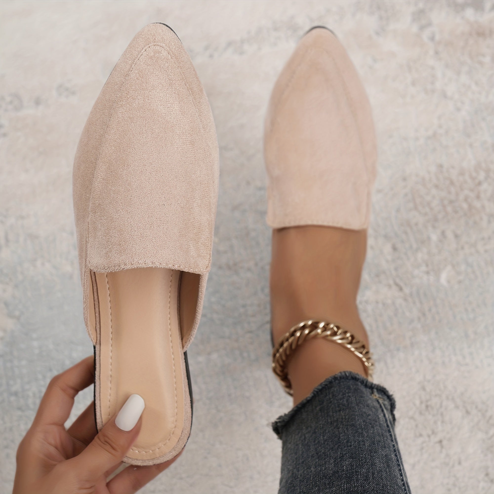 Women's Black Pointed Toe Flat Mules Shoes