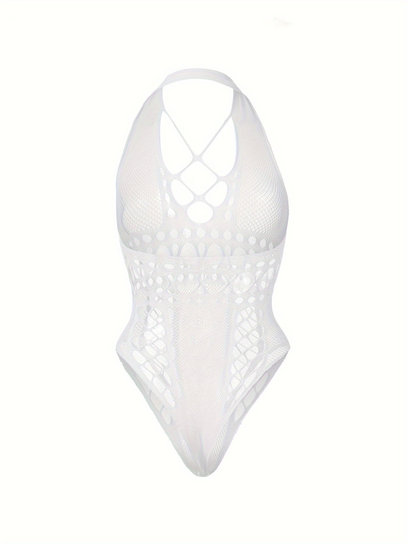 Women's Lace-Up Halter Neck Bodysuit with Mesh Details Lingerie