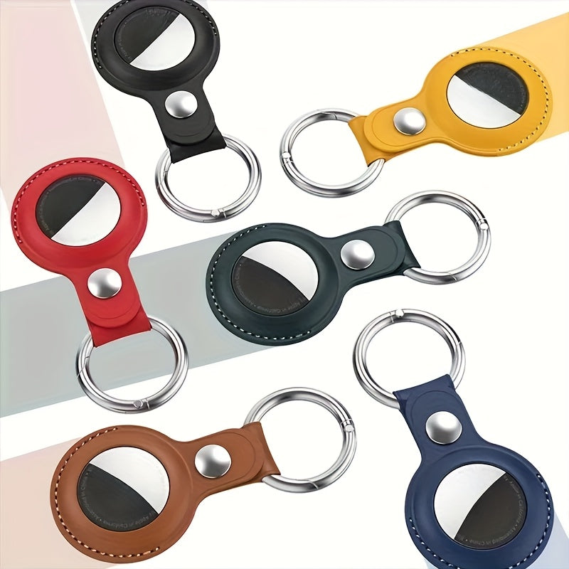 Universal Synthetic Leather AirTag Case with Keychain Black Red Green Yellow