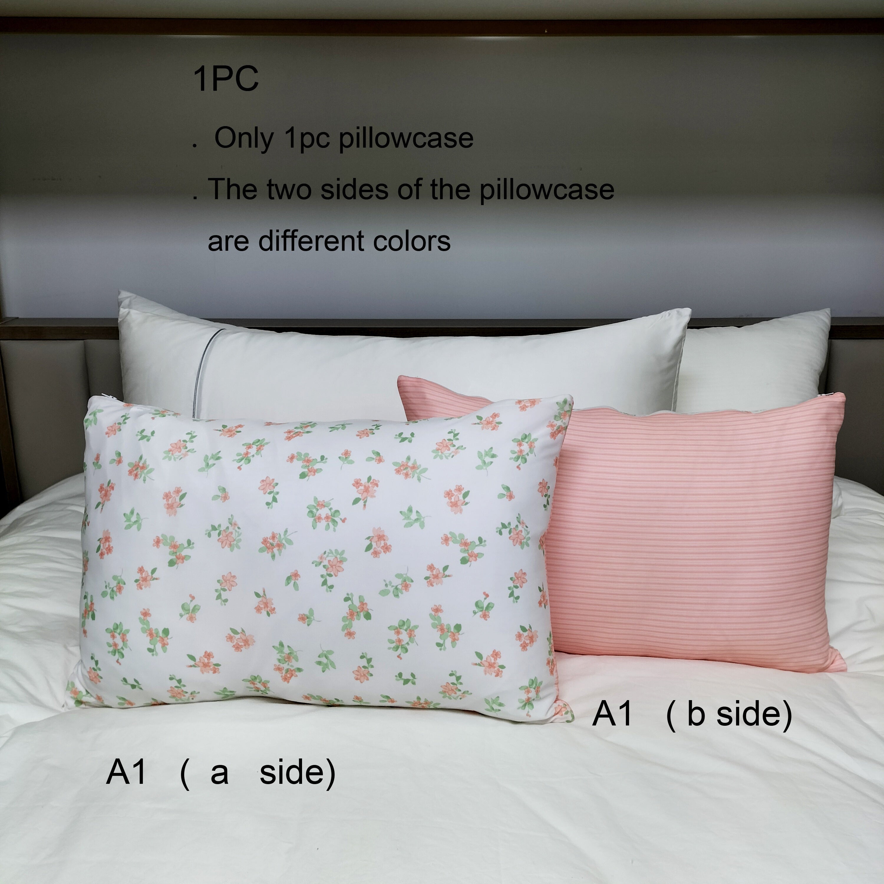 Double-Sided Floral Pillowcase with Zipper, Machine Washable, Durable Polyester