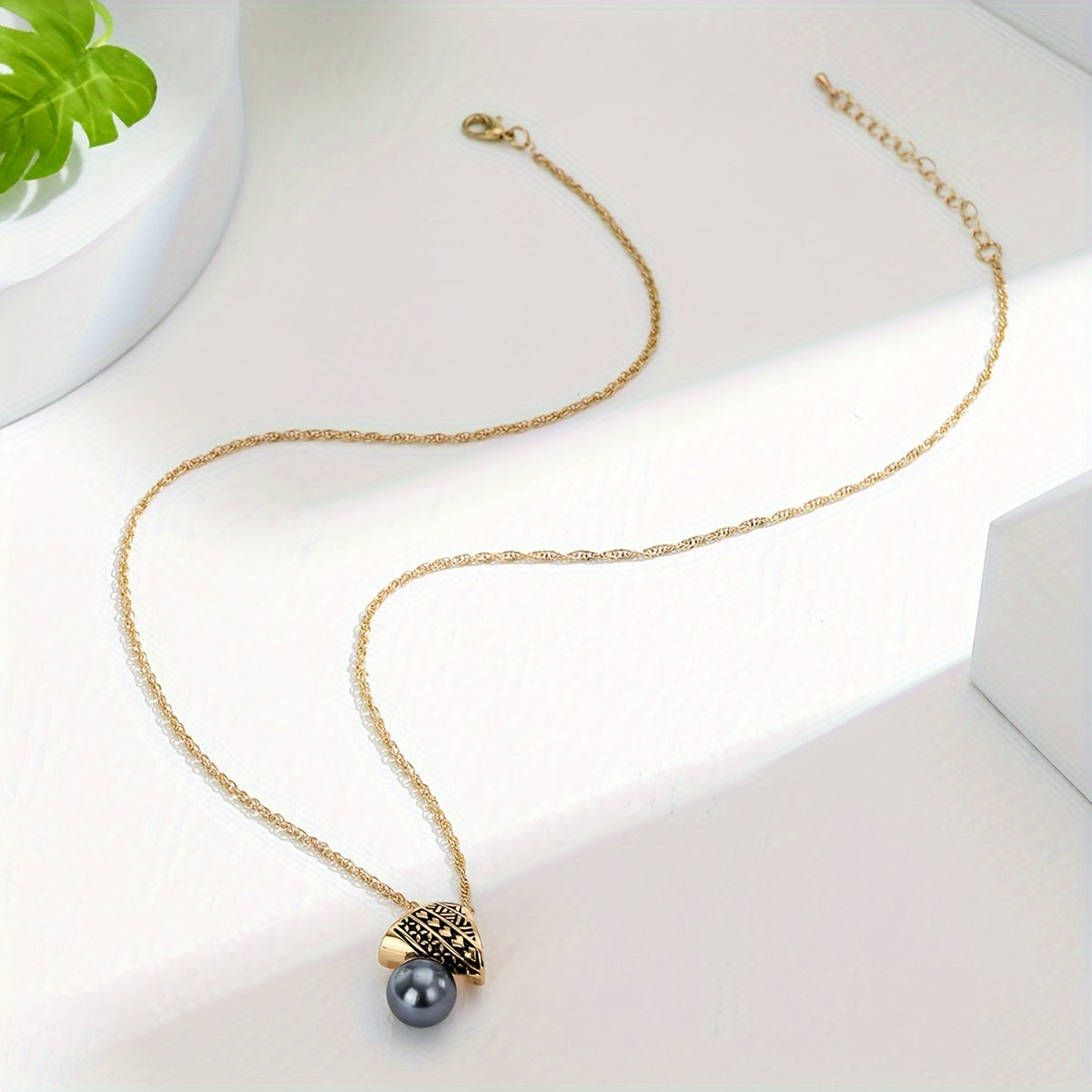 Black Pearl Triangle Pendant Necklace and Earrings Set for Women Jewelry Gift