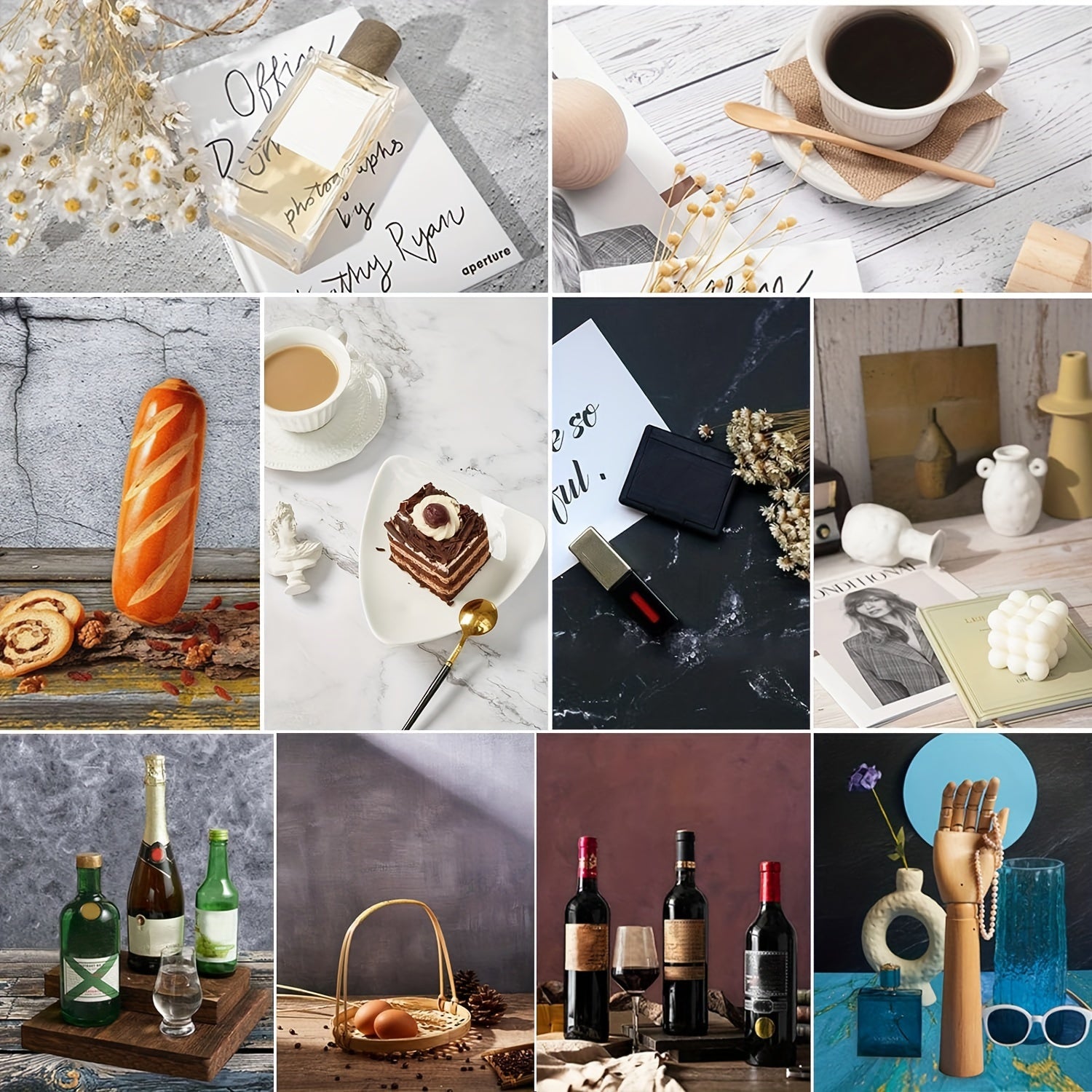 7PCS PVC Photography Backdrops Waterproof Reusable Double-Sided Patterns 86x58 cm for Food Jewelry Cosmetics