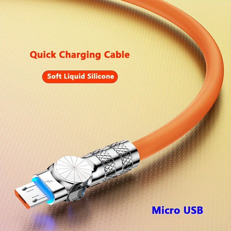 100W 3A Micro USB Fast Charging Data Cable Liquid Silicone Elbow 180° for Android Phones