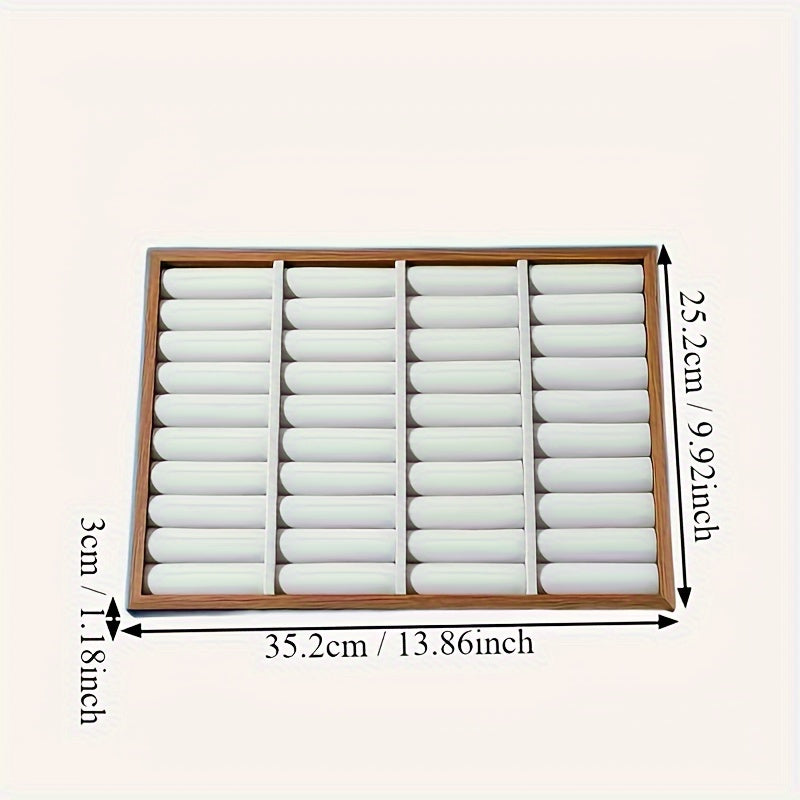 Wooden Jewelry Display Box with Plush Ring Holder and Large Storage Tray