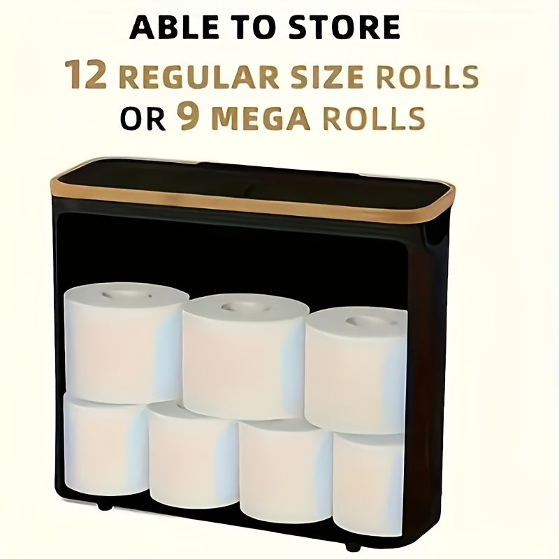 Rectangular Bathroom Storage Basket with Lid and Slim Roll Dispenser for Towels and Accessories