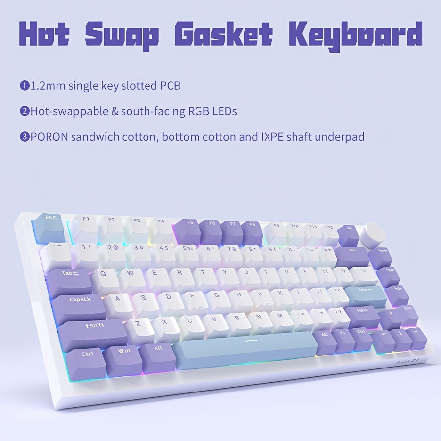 75% Wired Mechanical Gaming Keyboard with Volume Knob RGB Backlit PBT Keycaps Ergonomic USB-C