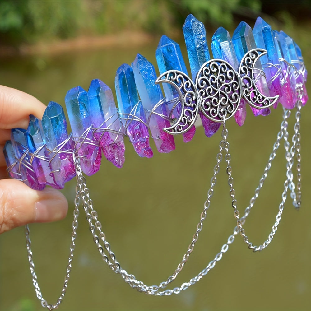 Women’s Natural Stone and Alloy Witch Crown Headband for Eid Celebrations