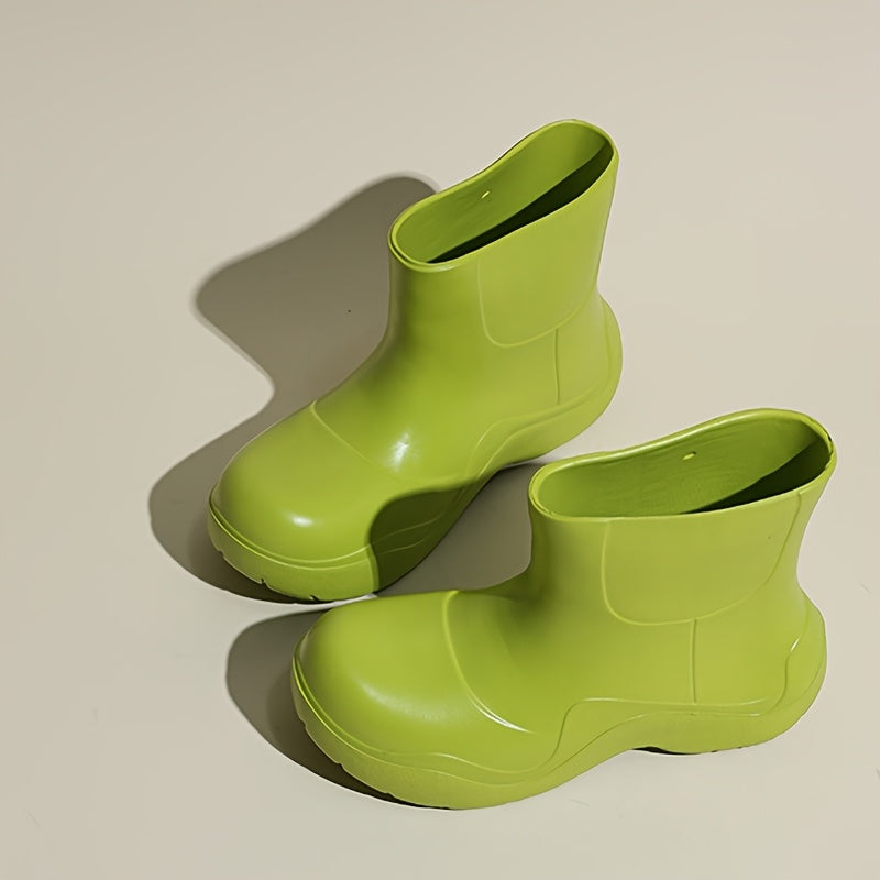 Women's Rain Boots Soft EVA Mid-Heel Slip-On Closed-Toe Waterproof Shoes