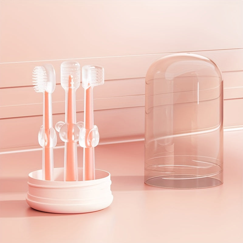 Baby Oral Care Set 3-Piece Silicone Toothbrush Collection for Infants and Toddlers Soft Deciduous Tongue U-Shaped Bear Design