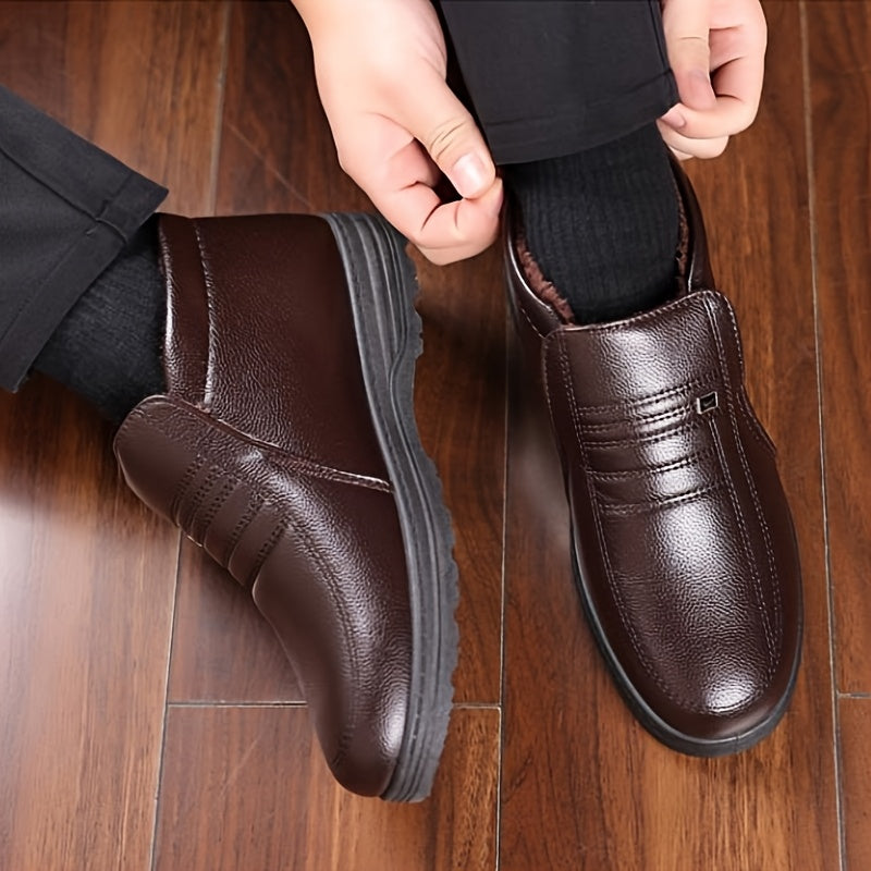 Zapatillas casuales para hombre con forro de felpa, antideslizantes, de caña baja, con plantilla de goma de color sólido