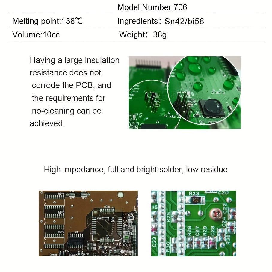 Elektronika va PCB hamda IClarni ta'mirlash uchun past erish nuqtasiga ega qalay lehim pastasi to'plami.
