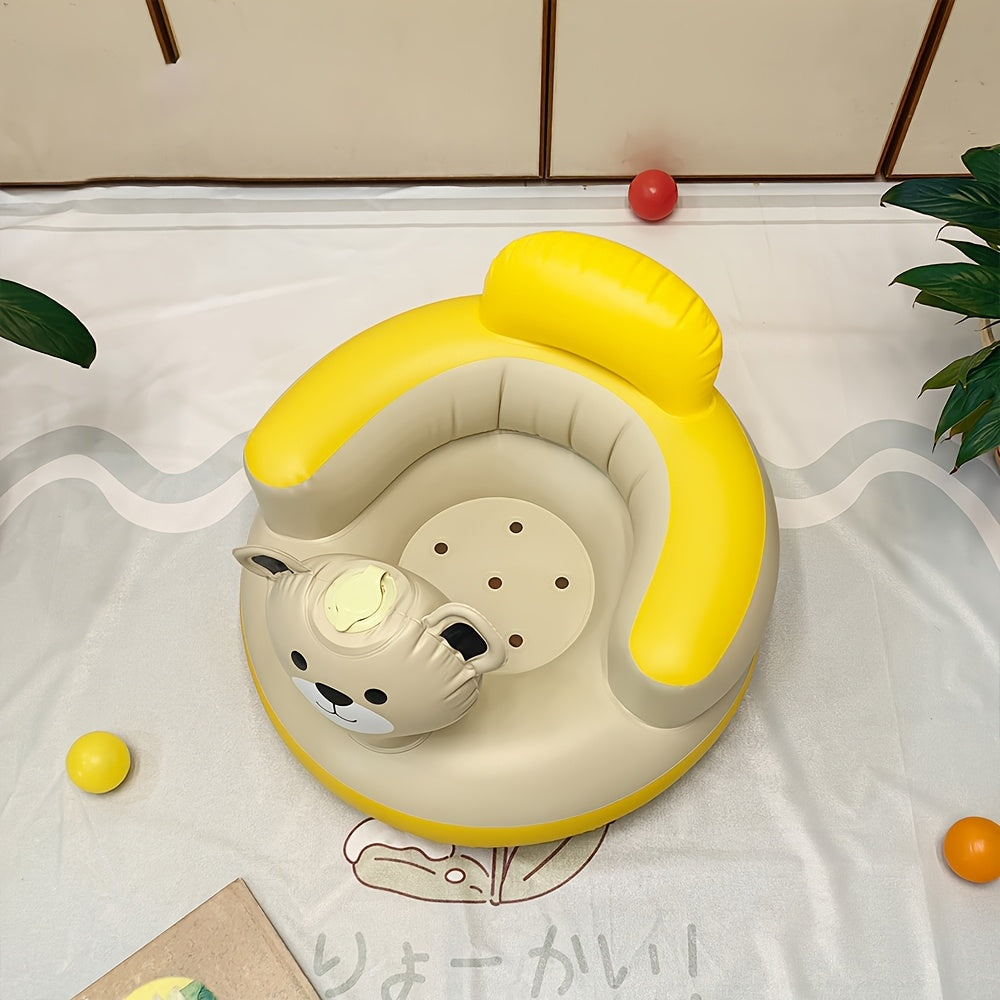 Kids Inflatable Seat Round Learning Sofa for Boys Champagne Yellow Indoor Outdoor