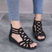 Women's Solid Color Wedge Sandals with Rhinestone Embellishments and Soft Soles