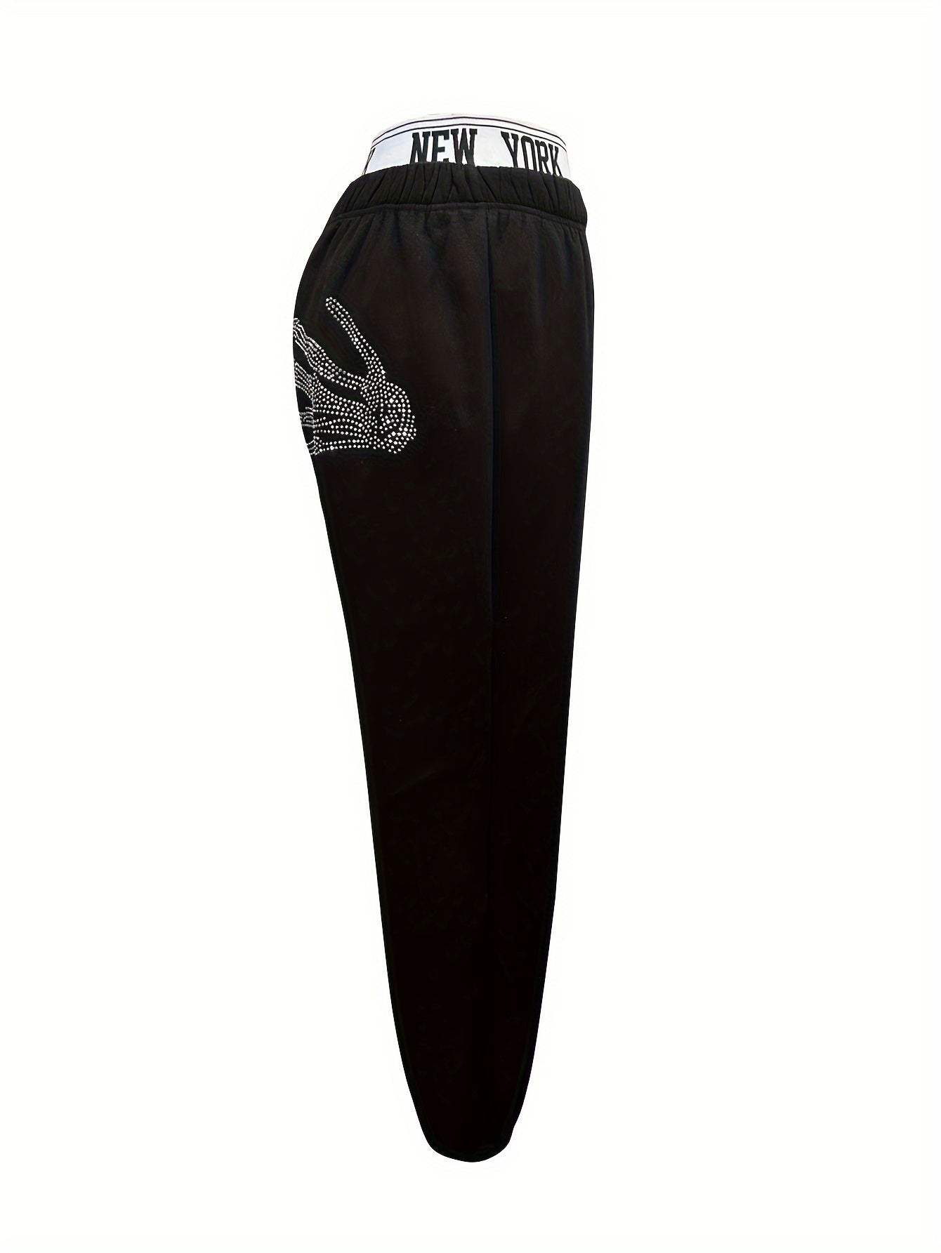 Women's All Season Knit Jogger Pants with Elastic Waistband Skeleton Hands Letter Embellishments