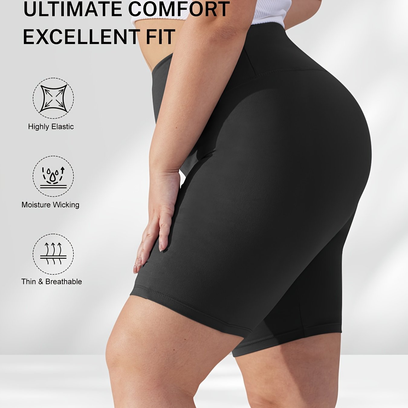 Plus Size High-Waisted Yoga Shorts Non-See-Through Moisture-Wicking Elastic Fabric