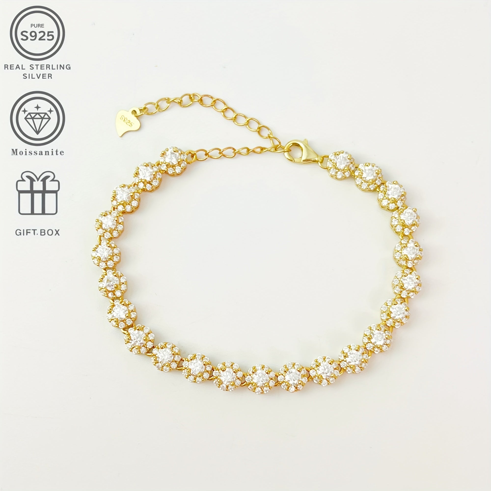 Sterling Silver Tennis Bracelet with Moissanite Row 23 Stones Wedding Jewelry