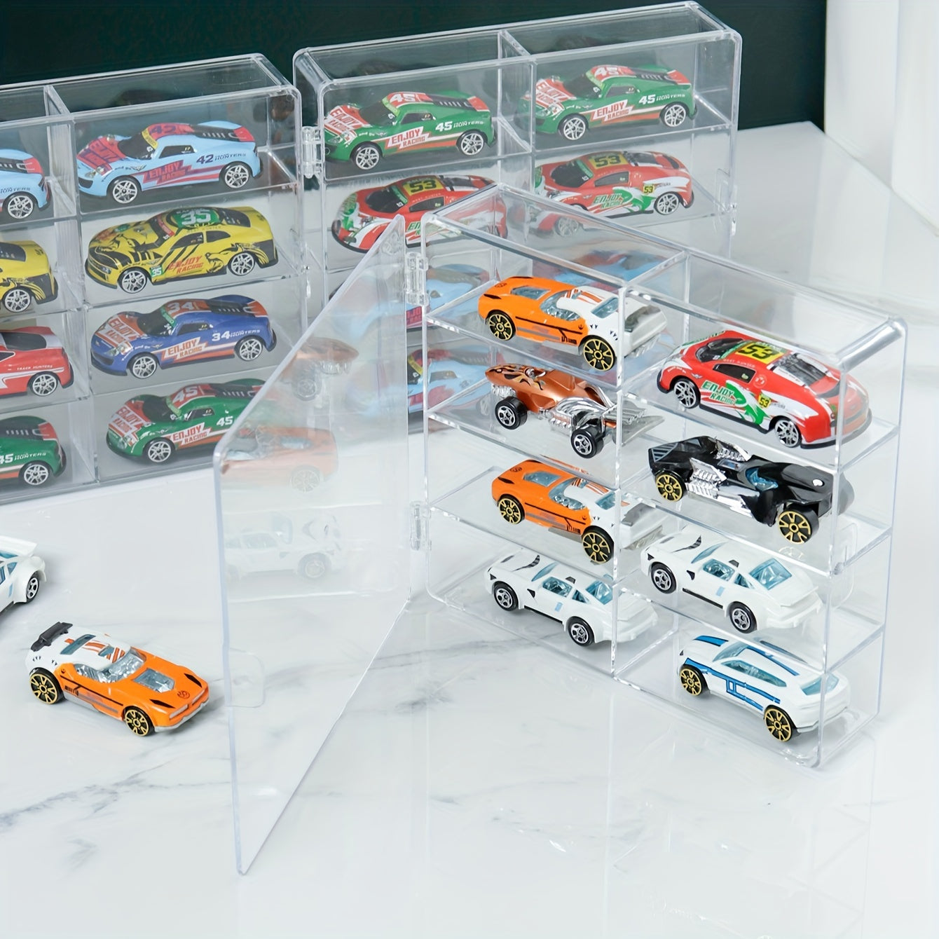 8-Compartment Toy Car Storage Box Transparent Organizer for Alloy Cars