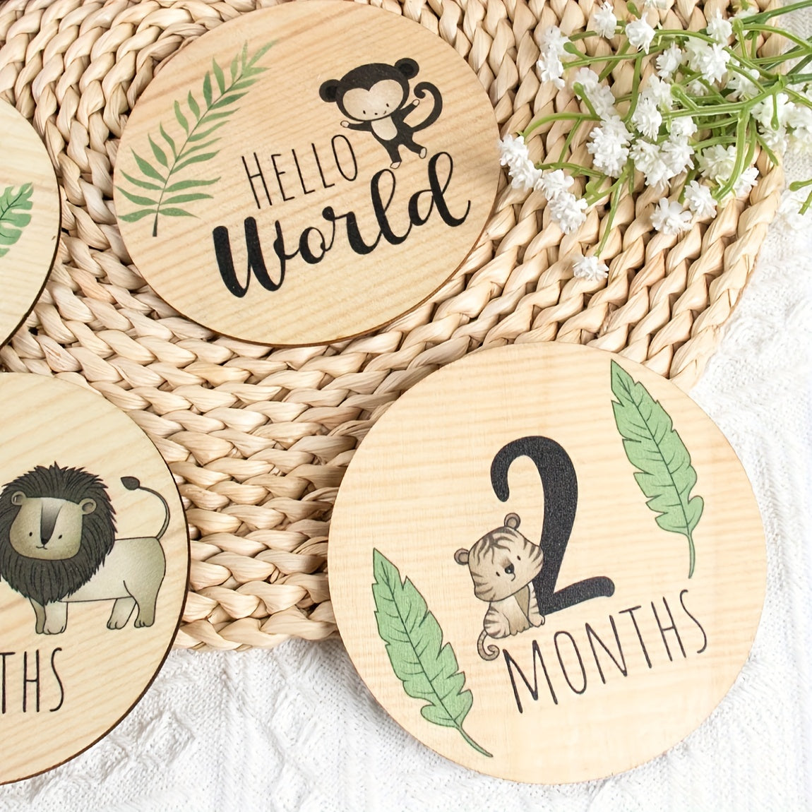Seven Pieces Wooden Monthly Milestone Cards for Baby Photography and Birth Announcements