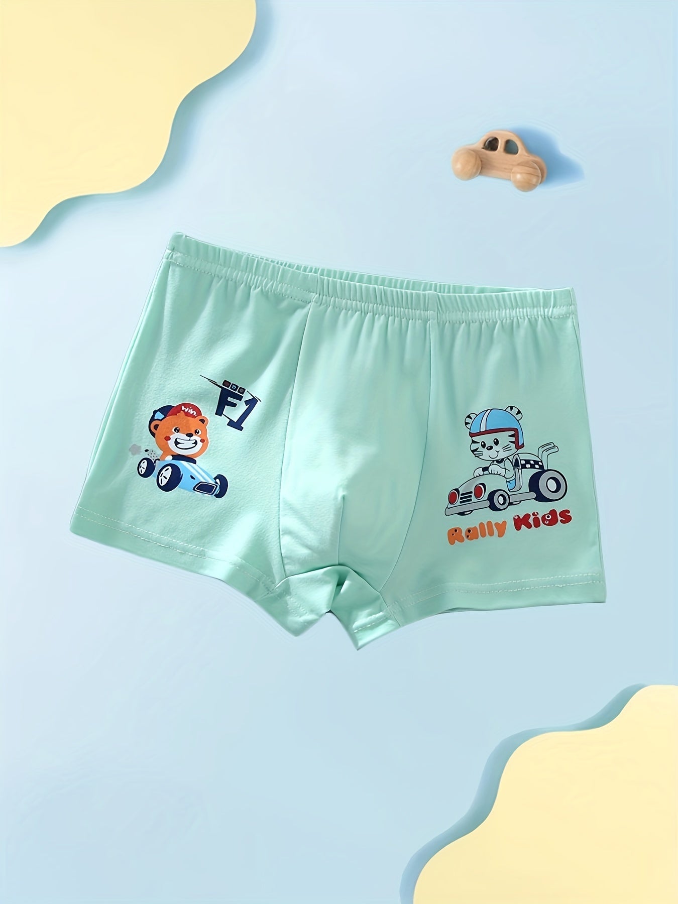 4-Pack Boys' Cartoon Racing Pattern Boxer Briefs Breathable Polyester Knit Active Underwear