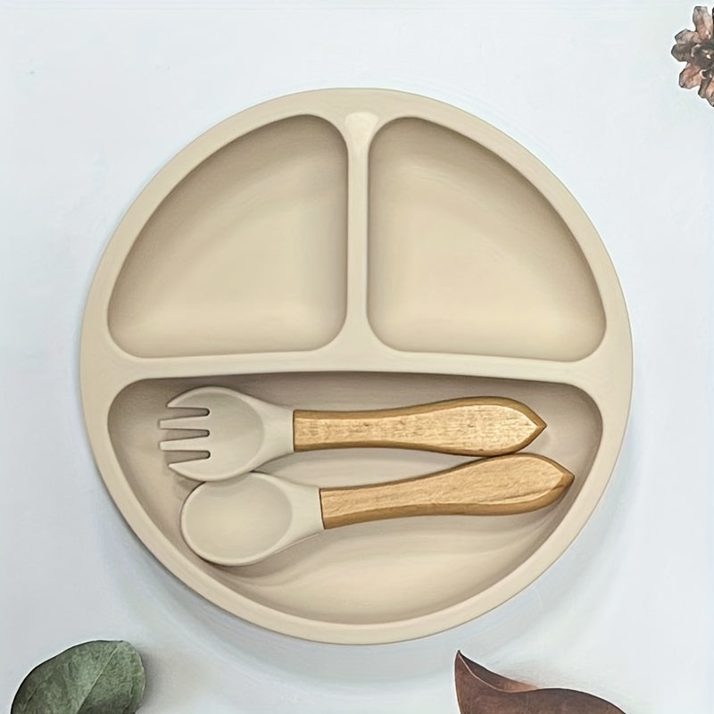 "Silikon ovqat berish to'plami, so'rg'ichli plastinka, qoshiq va vilkalar - BPA dan xoli - O'z-o'zini o'qitish uchun ideal - Idish yuvish mashinasi va mikroto'lqinli pechda xavfsiz - Ranglar: yengil yashil, qaymoq, pushti, yashil, ko'k"