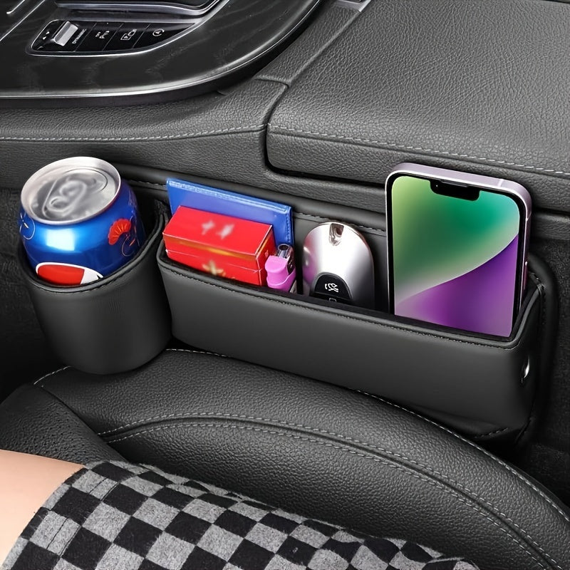 Black Universal Car Seat Gap Organizer with Cup Holder and Armrest Storage