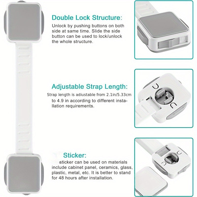 Set of 4 Gray Adhesive Cabinet Locks for Fridge Drawers Ovens and Cabinets