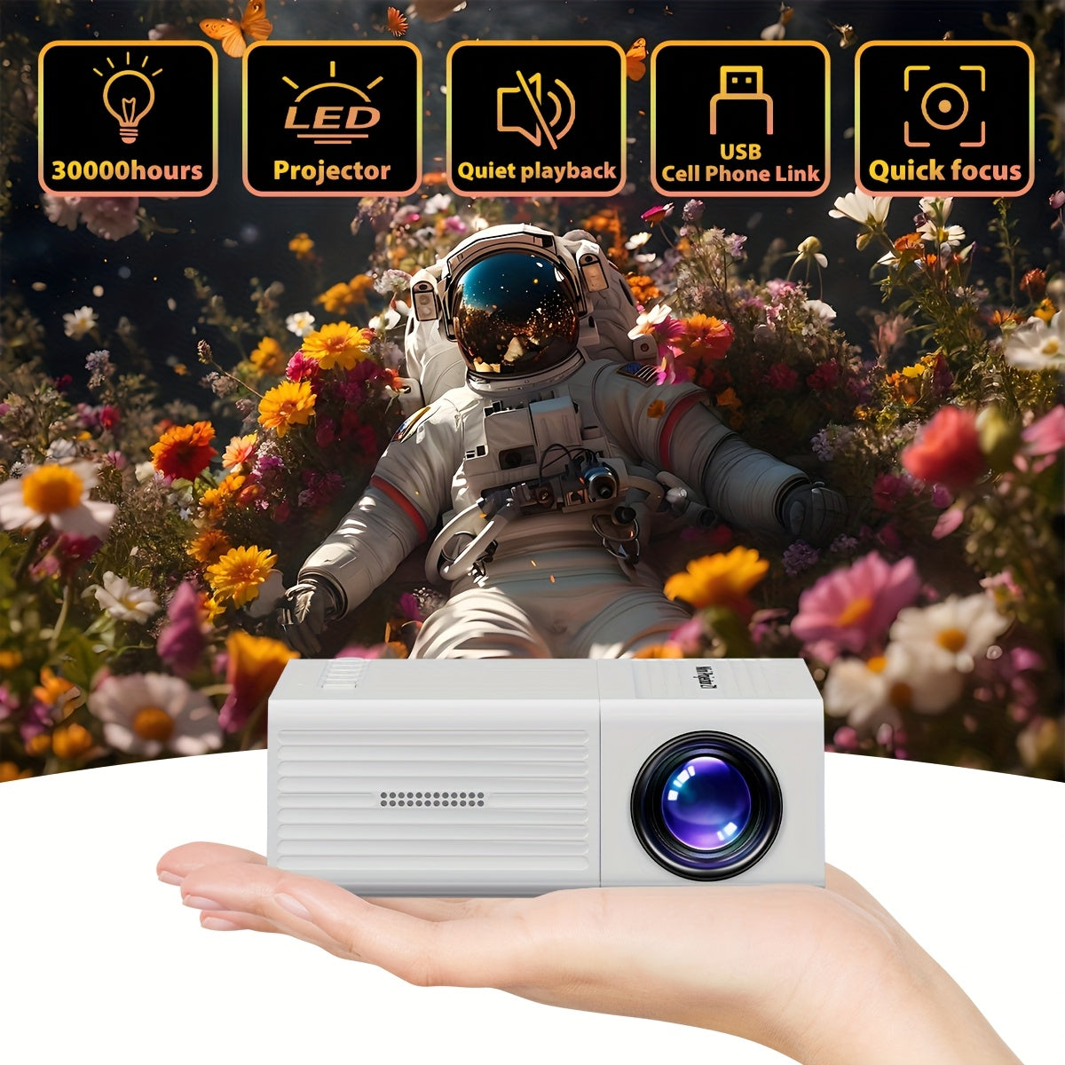 Mini Portable White Projector 1080P Support USB AV SD Laptop 3D Remote