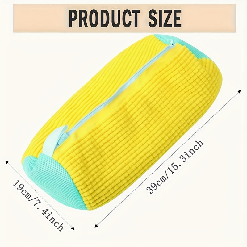 Yellow Polyester Shoe Washing Bag with Mesh Pockets Zipper Safe Laundry