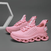 Zapatillas de malla para niños con soporte de arco, suela ligera de EVA, rosa con rayas blancas, para niños y niñas