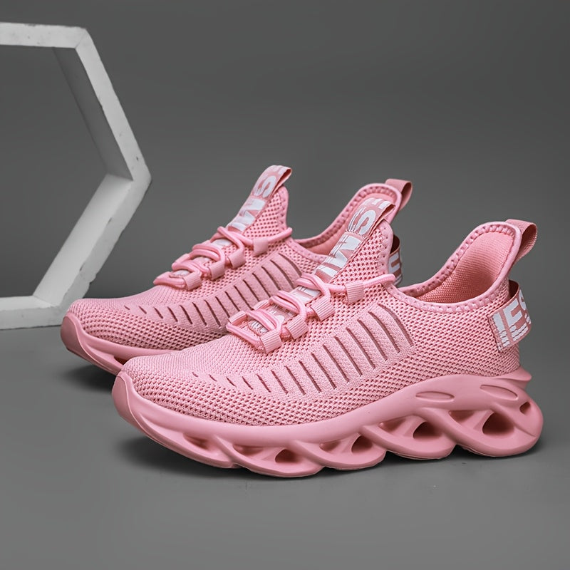 Kids Mesh Sneakers with Arch Support Lightweight EVA Sole Pink White Stripe Boys Girls