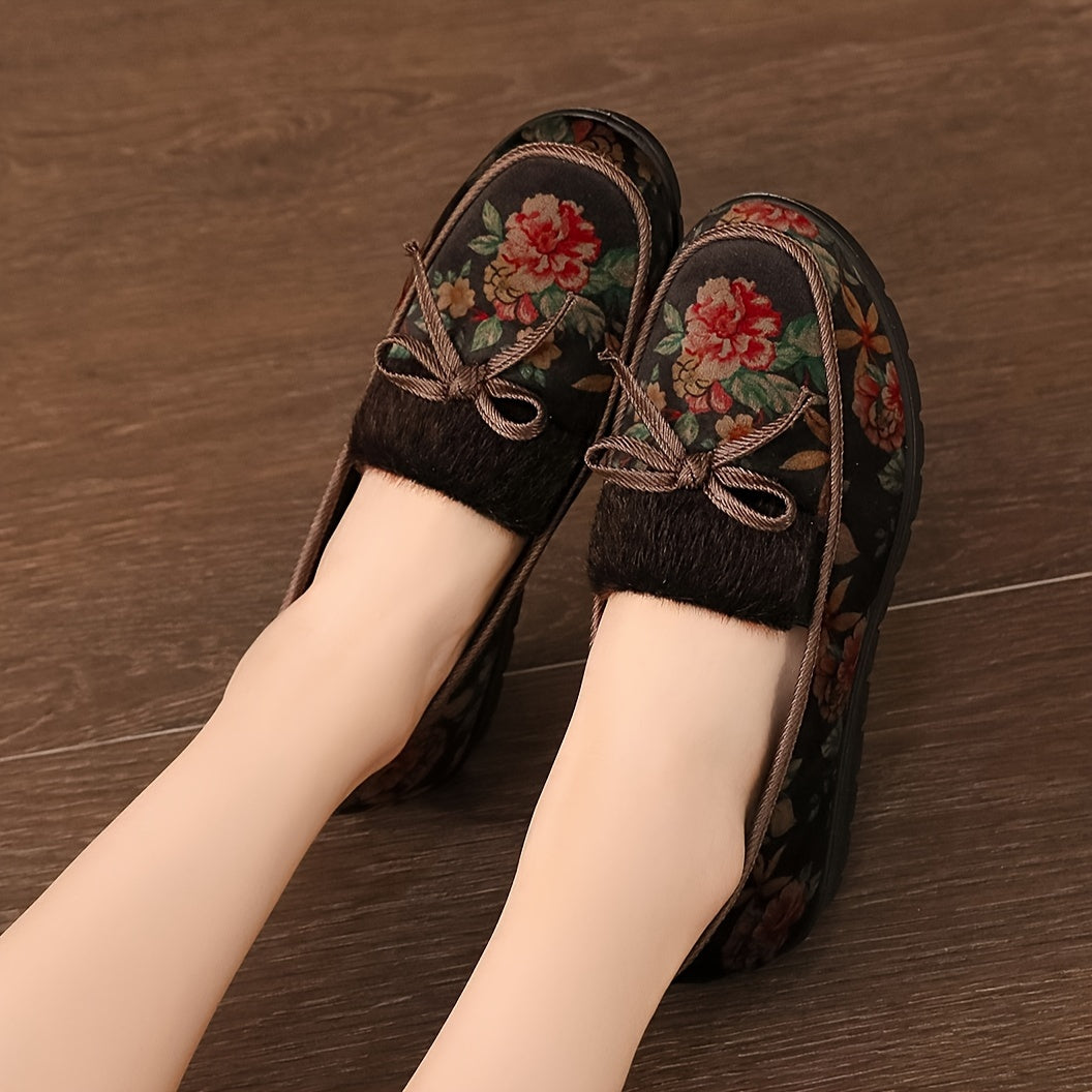 Ayollar uchun gul bosimli qishda kiyiladigan shippaklar, korduroy loafers, yumshoq tag va qulay ichki qavati bilan