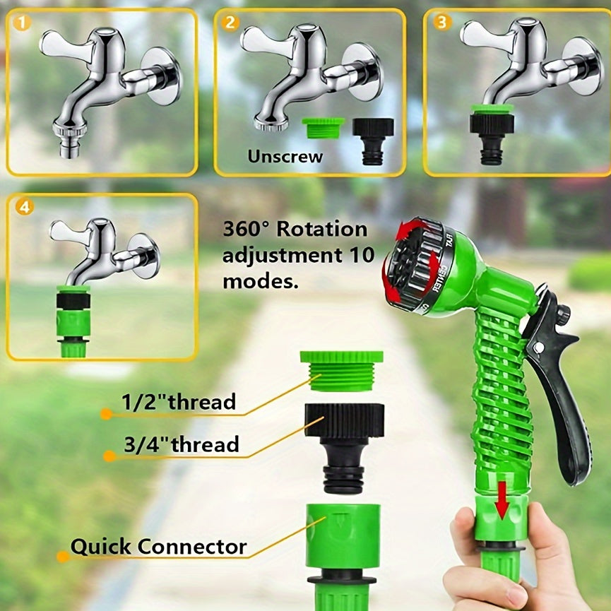 Выдвижной шланг с функцией распыления, универсальные соединители, прочная и гибкая резиновая трубка, герметичная, легкая, легко хранится, подходит для дома, мойки автомобилей, бытовой мойки автомобилей.