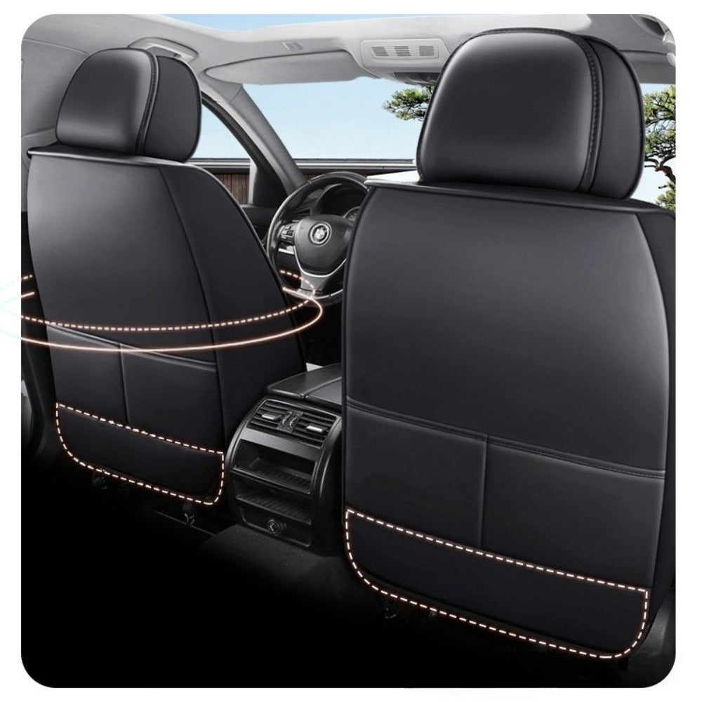 Full Seat Cover Black PU Ice Silk Fabric Universal Auto Seat Cushion All-Season