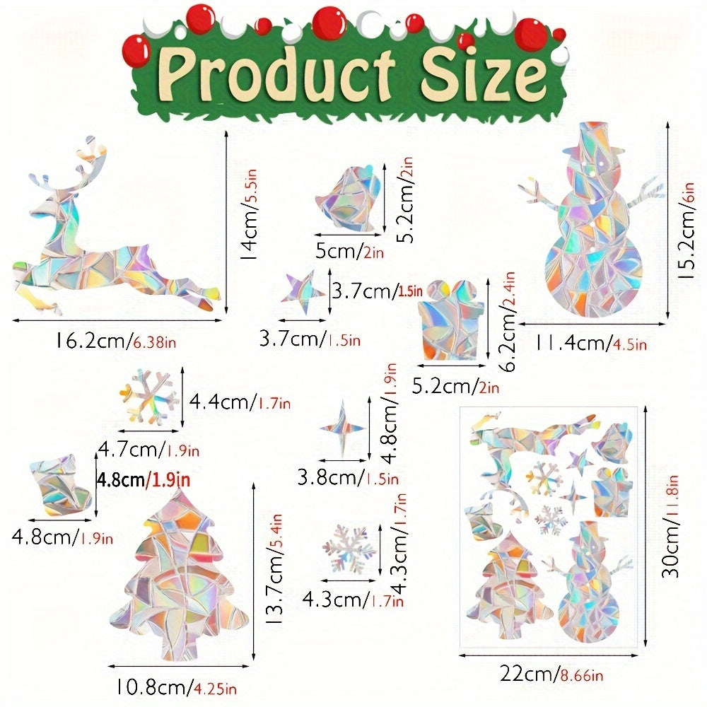 Reusable Static Cling Stickers Set Rainbow Prism Holiday Window Decals Snowflake Bird