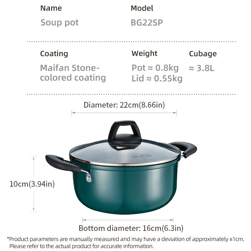 22cm Non-Stick Stew Pot with Glass Lid Induction Gas Stove Compatible Dual Handles