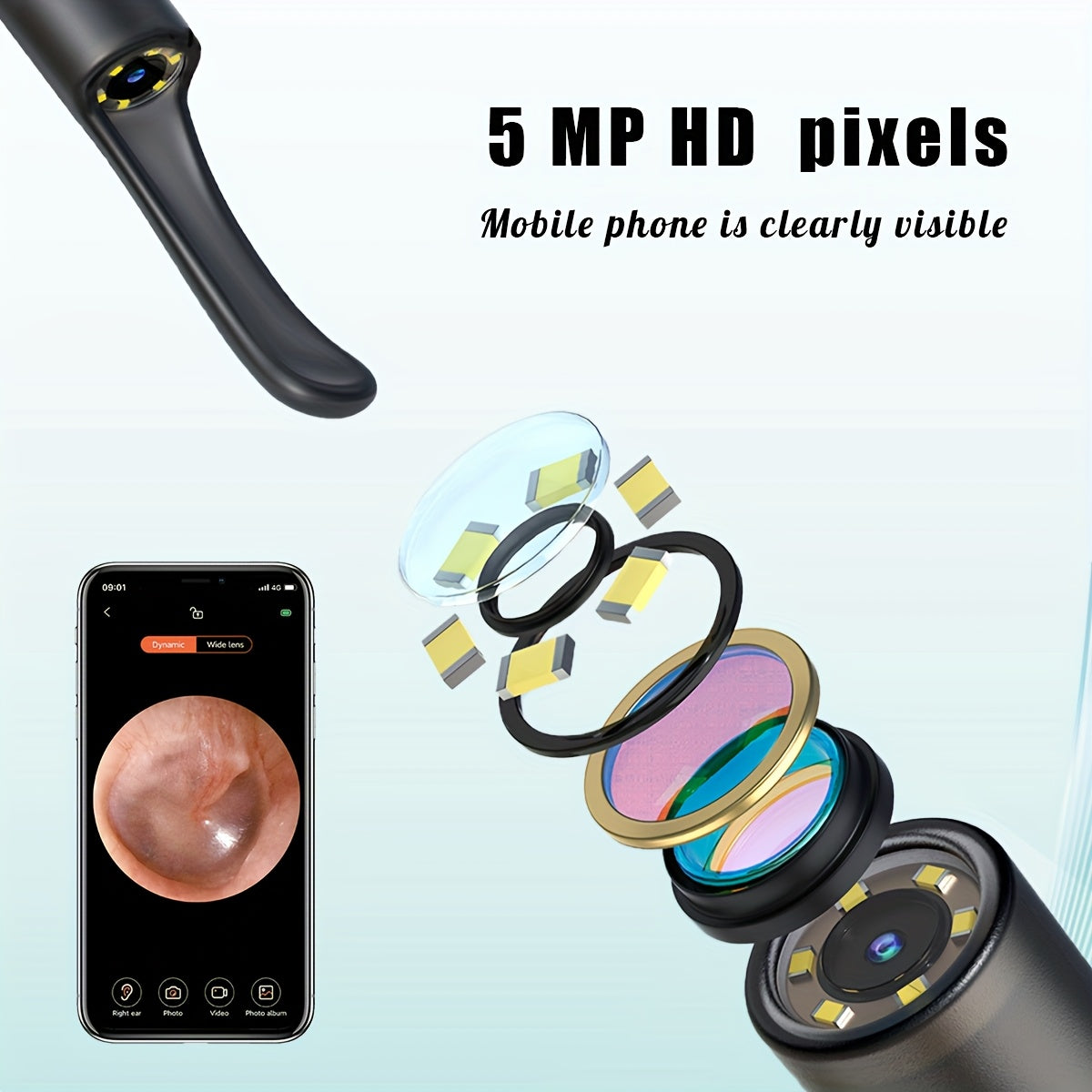 Набор для удаления ушной серы с камерой и лампой, перезаряжаемый через USB