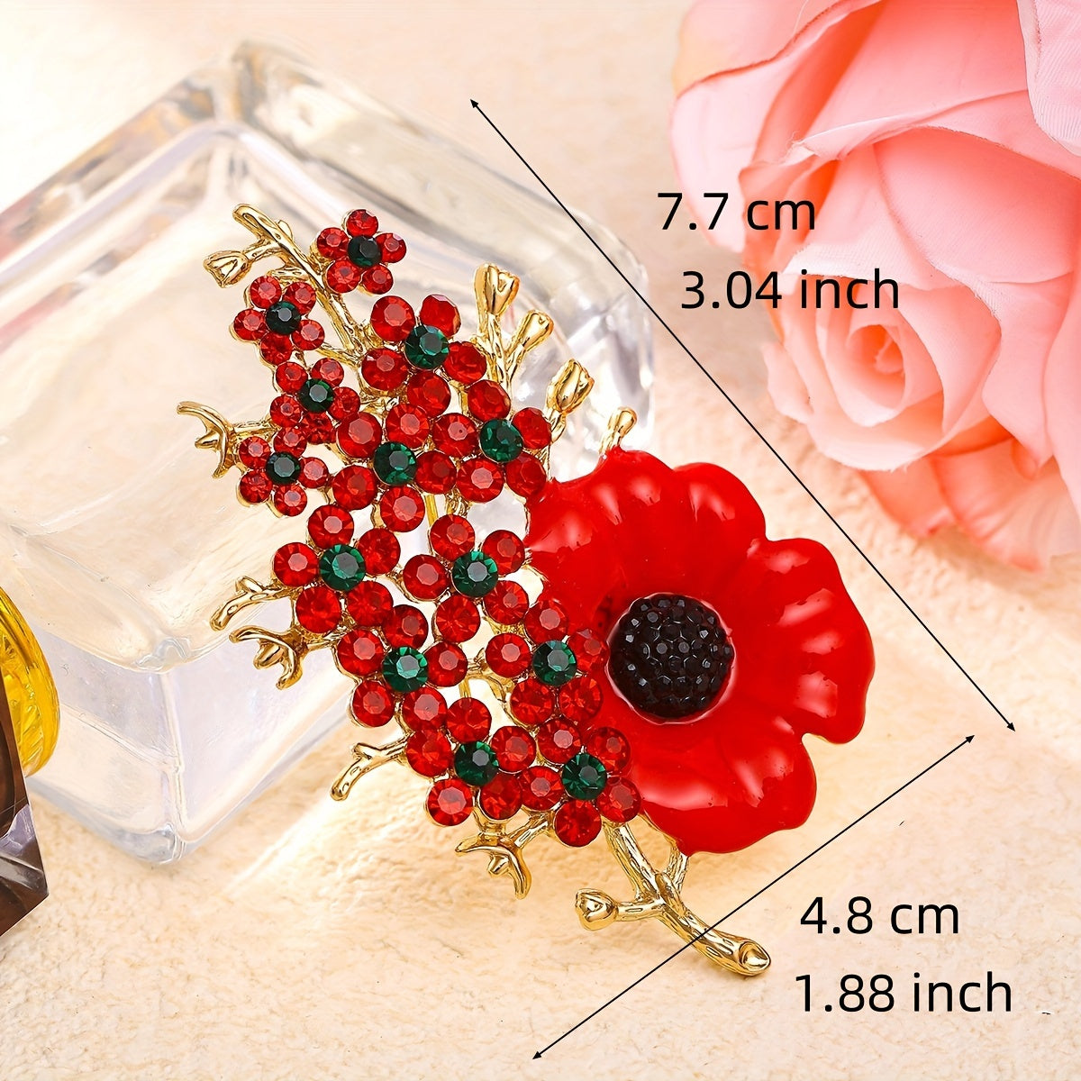 Crystal Flower Poppies Brooch Pin for Women Wedding Party Accessories