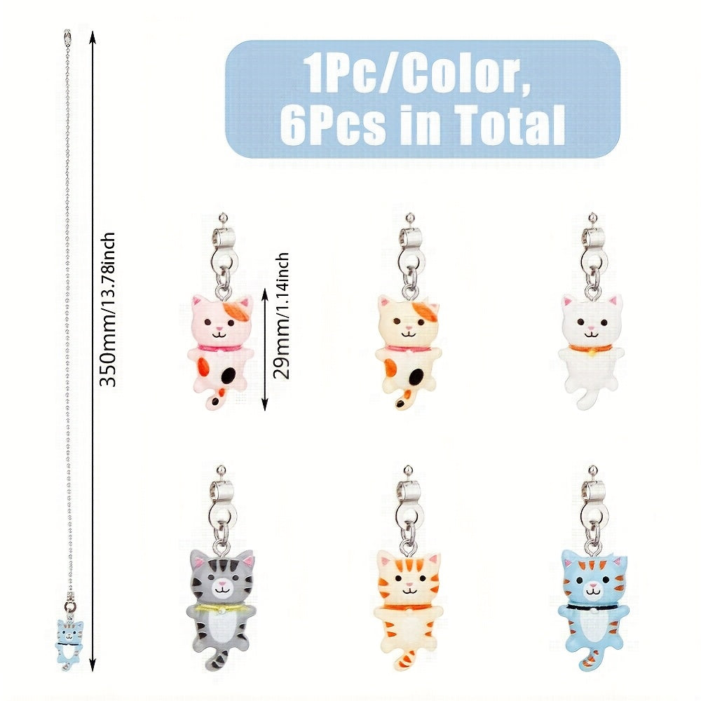 6pc Cat-Shaped Resin Ceiling Fan Pull Chain Extenders with Stainless Steel Ball Chains in Mixed Colors 35cm