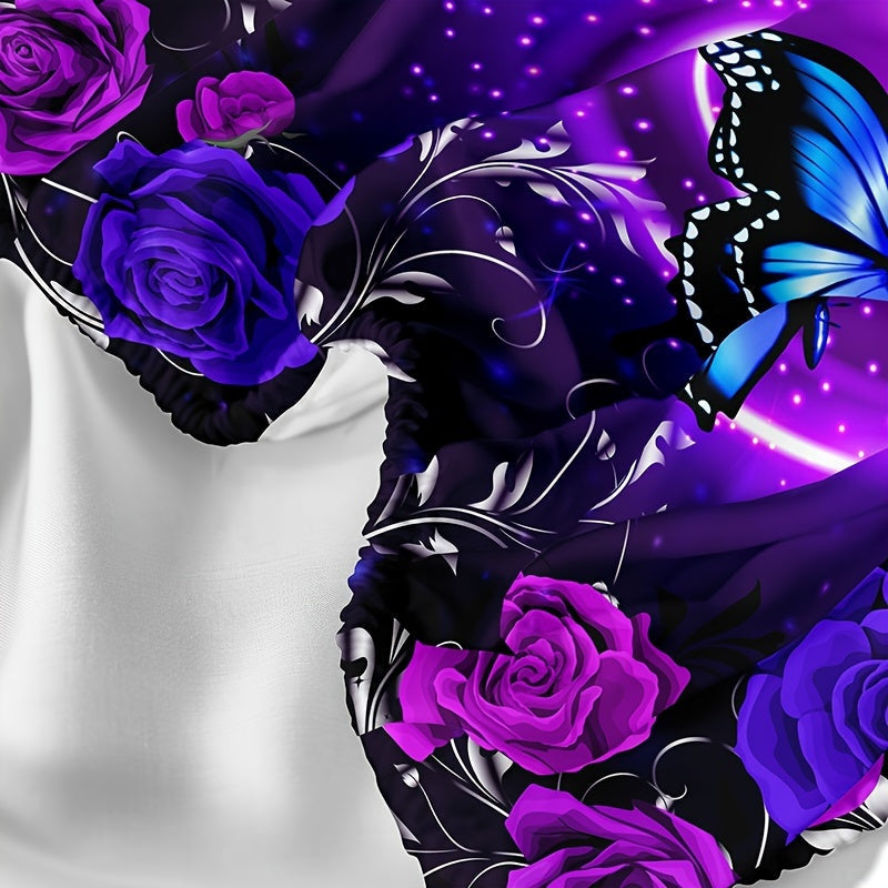 3 ta Moda Romantik Qoplama to'plami, Binafsha Kelebek Gul Printi bilan Matrasni Himoya qiluvchi. Yumshoq va Havo O'tkazuvchi Yotoq to'plami, Chuqur cho'ntaklar bilan, Yotoqxona, Mehmonxona, Maktab yoki Yotoq xonasi bezatish uchun mukammal. 1 ta Qoplama va