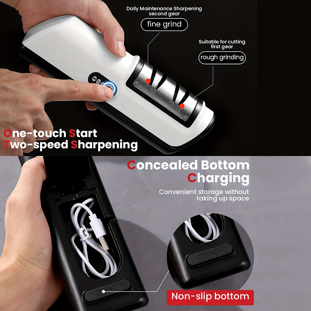 4 ta tishli va ko‘p funksiyali sozlamalar bilan elektr pichoq silliqlash mashinasi, oshxona uchun professional foydalanish uchun ideal.