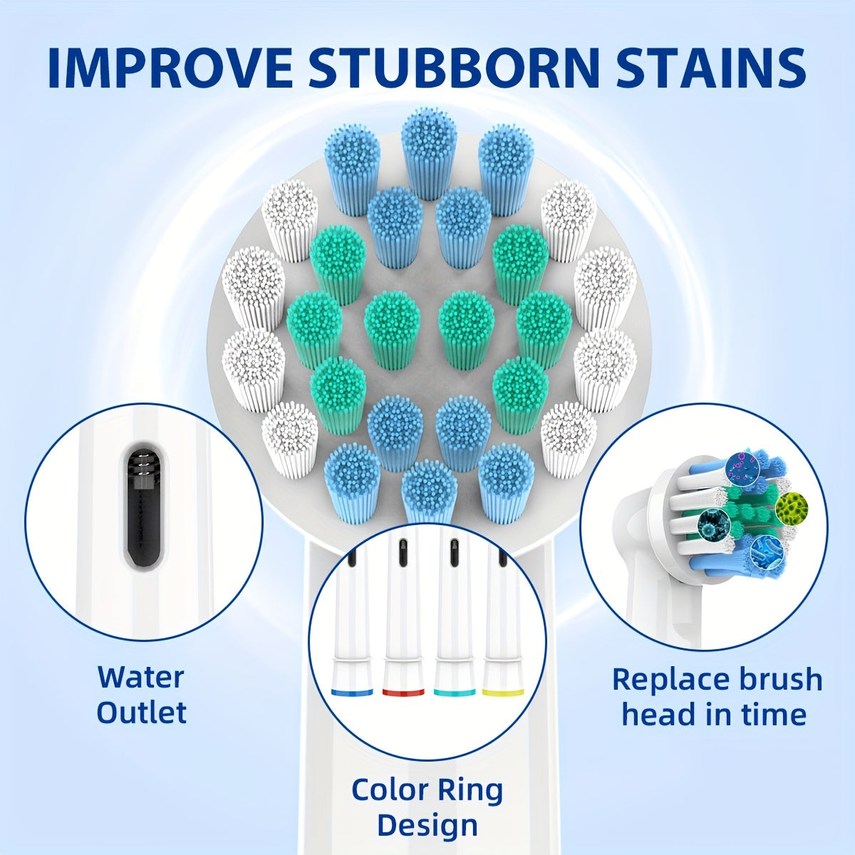 Elektrik tish tozalash uchun kattalar uchun almashtirish cho'tka boshliqlari, aylanma vibratsiya, 8-20 ta paket