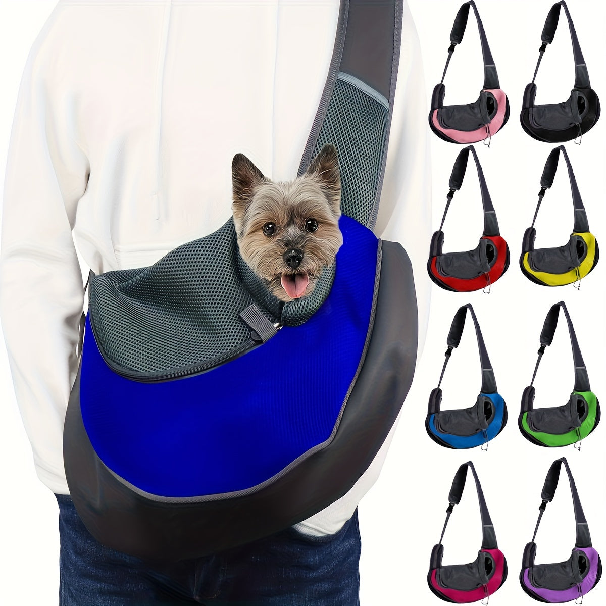 Portador de perro tipo bandolera con cremallera y malla transpirable para mascotas pequeñas, ideal para viajes al aire libre