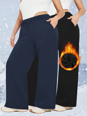Plus-Size Warm Fleece Wide-Leg Pants Set for Autumn and Winter