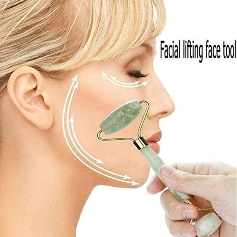 4-in-1 Natural Jade Roller and Gua Sha Set Facial Massager with Eye and Vertebral-Shaped Rollers for Warm and Ice Therapy